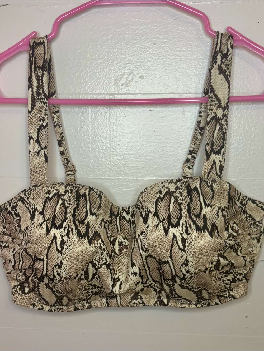 Shade & Shore Snake-Print Bikini Top in Beige and Black